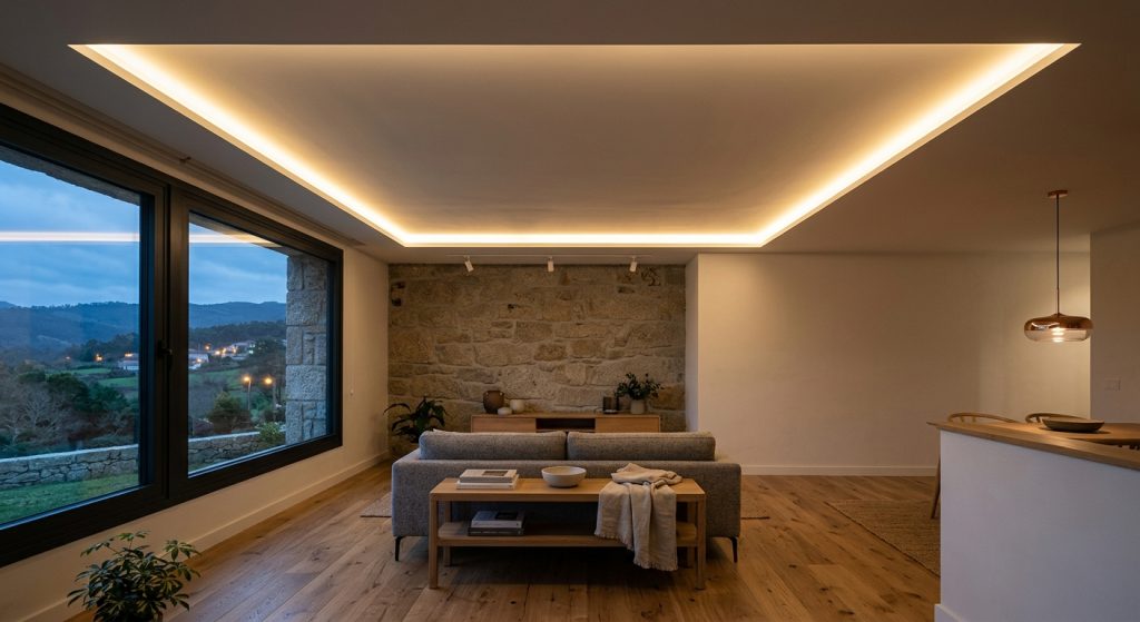 Precio de un foseado perimetral de pladur con LED en Ourense (2026)